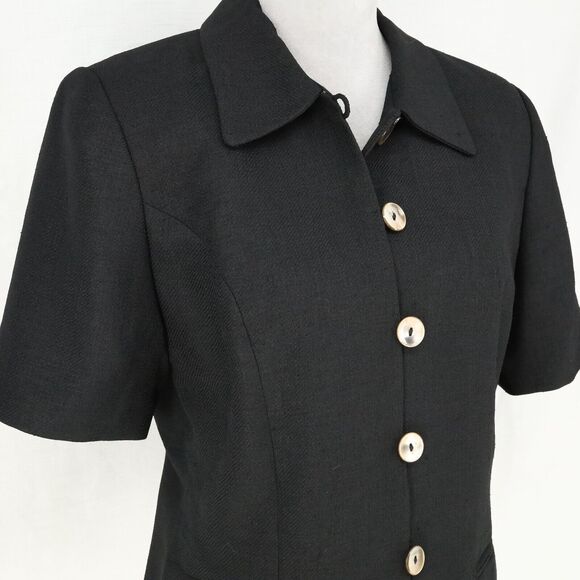 Lord & Taylor Jacket Petites 12P Black Lined Pockets Shell Buttons Career Vtg - Picture 7 of 16